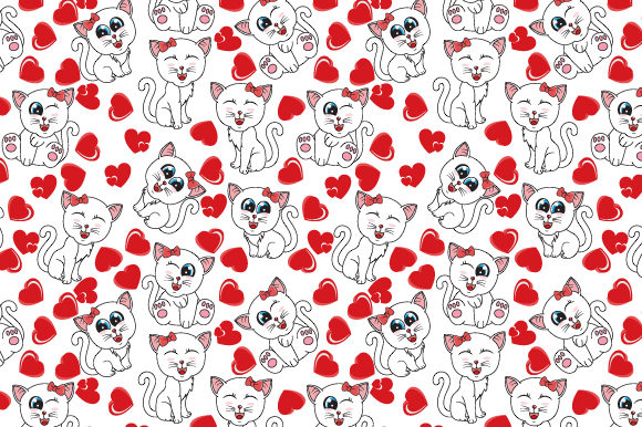 Adorable White Cat Seamless Pattern
