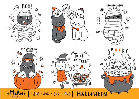 Cartoon Cute Halloween Cat Set
