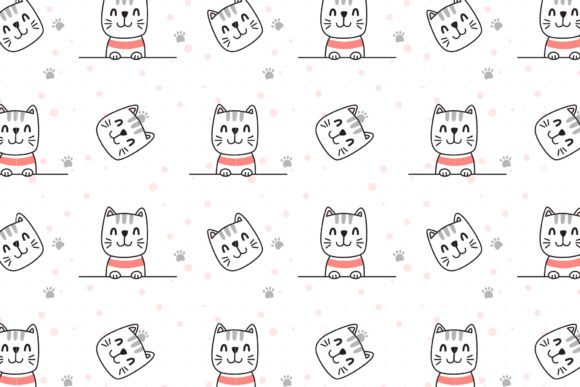 Cute Cat Print Seamless Pattern