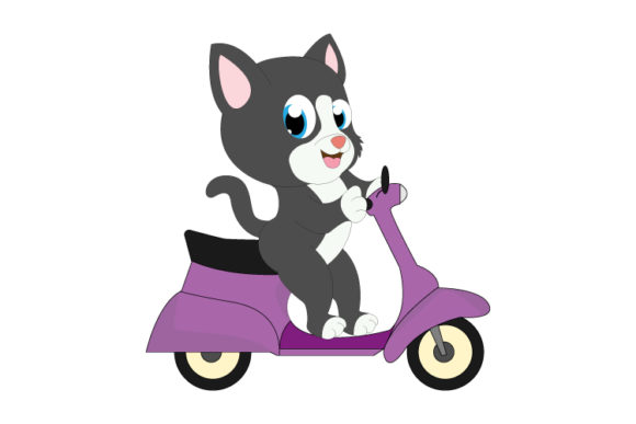 Cute Cat Ride Motorcycle