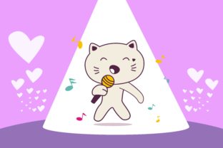 Cute Kitten Cartoon Playing Music