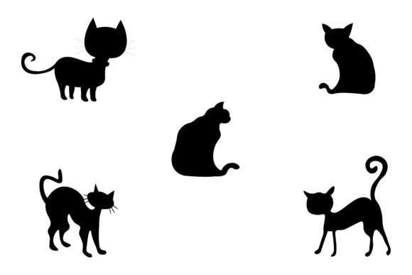Halloween Cat Silhouette Set Vector