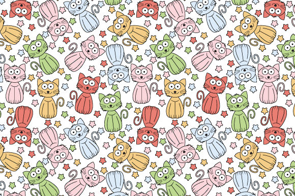 Pattern Design with Cute Cat Cartoon